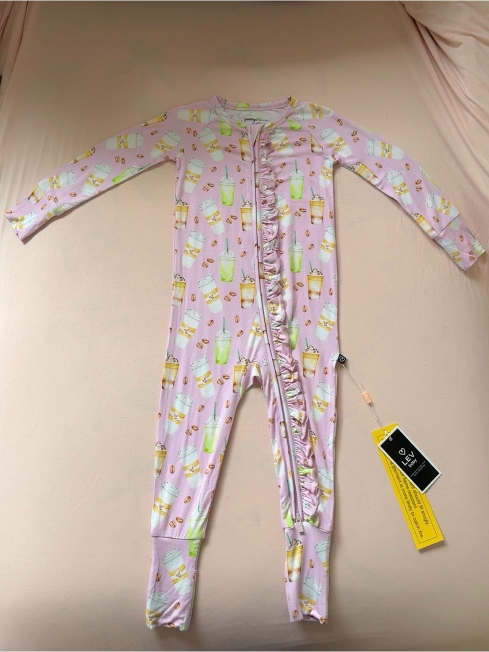 LEV Baby - Pink Ruffle-Front Kids Footed One-Piece Pajama